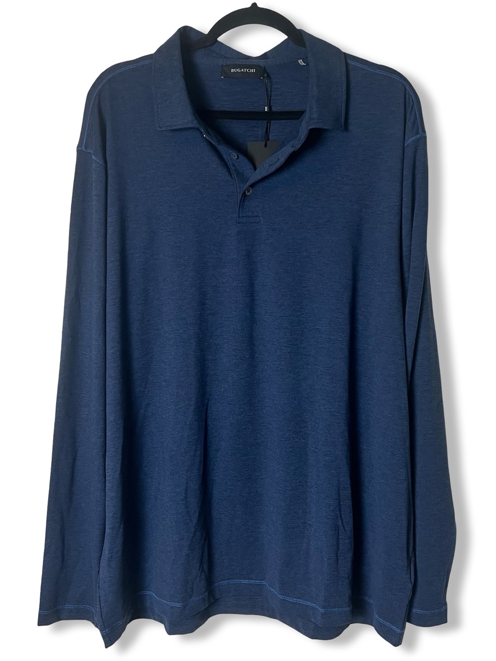 BUGATCHI Men’s Oscar Ottoman Navy Polo Shirt Microfiber Long Sleeve‎ NWT Sz XXL